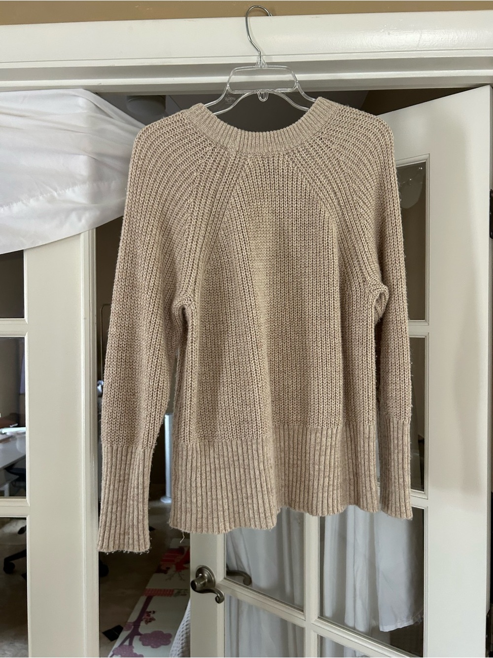 Classic Crewneck Knit Sweater in Beige